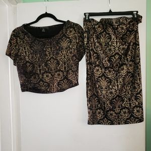 Black and antique gold 2 piece skirt and crop